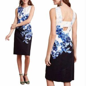 MAEVE navy blue and white floral Vanda sheath dress